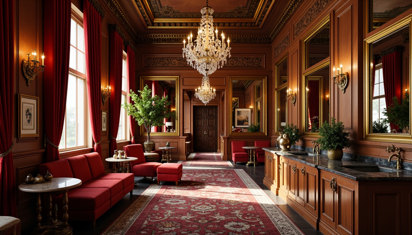 Prompt: Rich velvet drapes, ornate gold frames, luxurious crystal chandeliers, intricate wooden carvings, lavish marble countertops, opulent bronze fixtures, regal red leather upholstery, sumptuous patterned rugs, grandiose mirrors, dramatic coved ceilings, warm golden lighting, 1/1 composition, shallow depth of field, realistic textures, ambient occlusion.