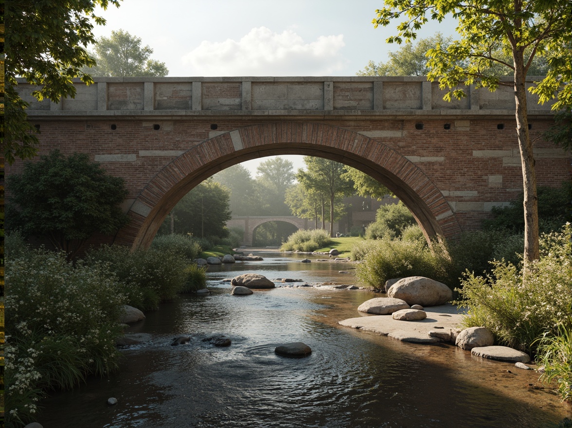 Prompt: Rustic stone bridges, arched structures, robust masonry, weathered brick facades, ornate stonework, sturdy piers, majestic arches, rough-hewn stones, earthy tones, natural textures, dramatic lighting, misty atmosphere, serene water flow, tranquil riverbanks, lush greenery, vibrant wildflowers, warm sunny day, soft diffused light, shallow depth of field, 3/4 composition, realistic stone details, ambient occlusion.