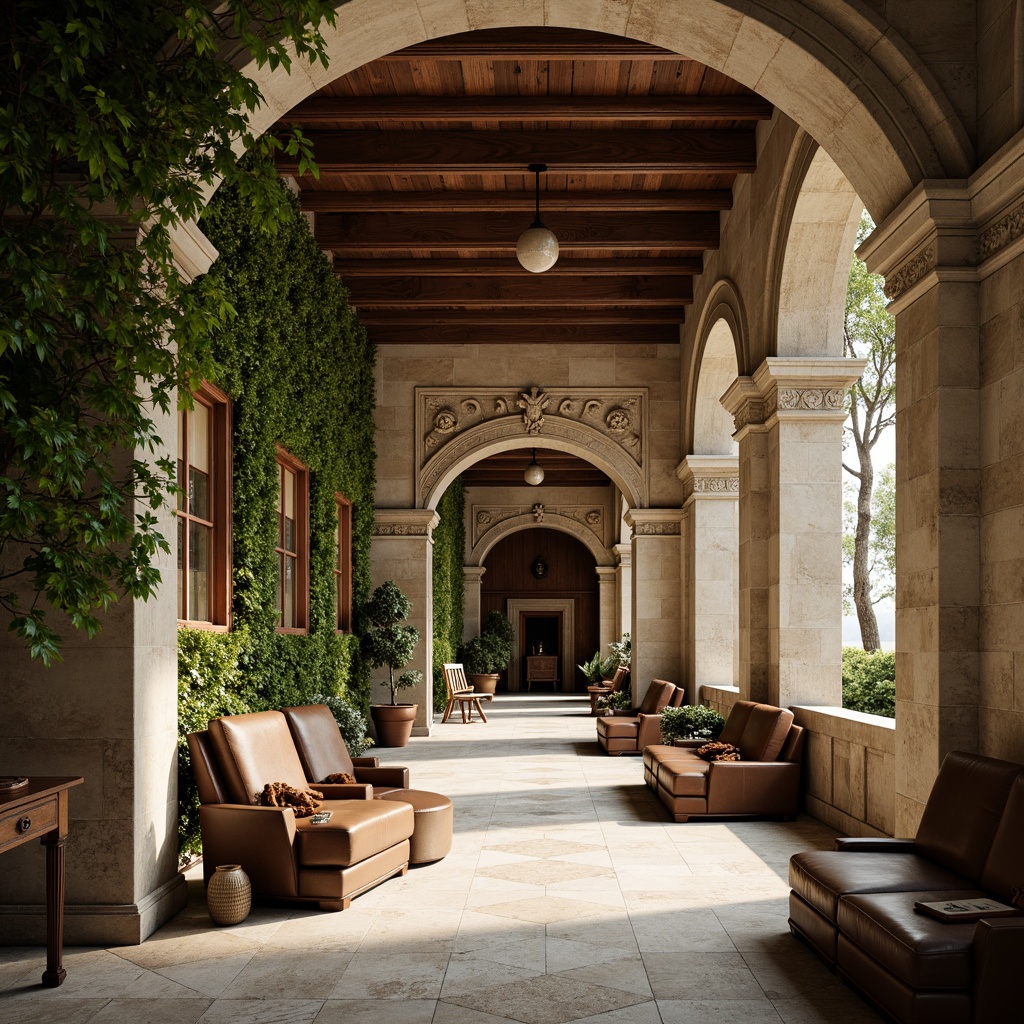 Prompt: Traditional university buildings, ivy-covered walls, ornate stone carvings, rich wood tones, warm beige stucco, classic columns, elegant archways, sophisticated neutral colors, earthy brown furniture, vintage leather-bound books, subtle golden accents, soft natural lighting, shallow depth of field, 1/1 composition, realistic textures, ambient occlusion.