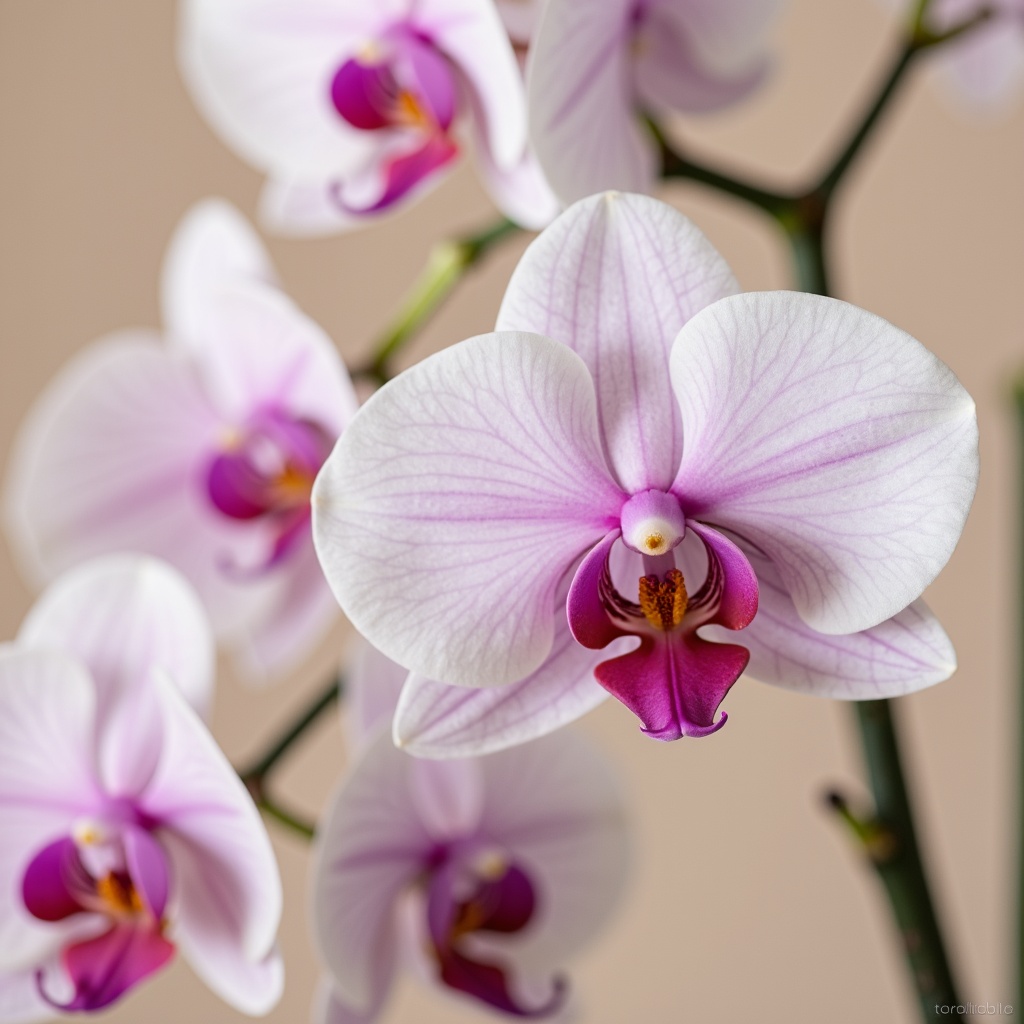 Prompt: Exquisite orchid-inspired color palette, soft pastel hues, delicate petals, subtle sheen, luxurious velvet textures, rich jewel tones, elegant gold accents, sophisticated modern design, refined minimalist aesthetic, creamy whites, blush pinks, lavender whispers, powder blues, mauve undertones, warm beige backgrounds, natural light, shallow depth of field, 1/1 composition, realistic renderings, ambient occlusion.