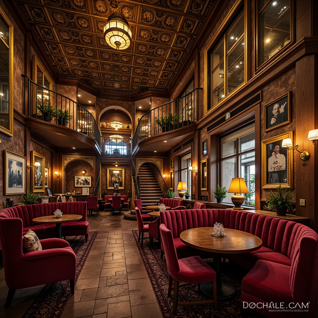 Prompt: Intricate pub interior, ornate Baroque details, gilded frames, carved wooden panels, luxurious velvet fabrics, rich jewel-toned colors, ornamental mirrors, crystal chandeliers, grandiose staircases, lavish furnishings, regal throne-like seating, intricate moldings, decorative cornices, rustic stone walls, warm golden lighting, shallow depth of field, 1/1 composition, realistic textures, ambient occlusion.