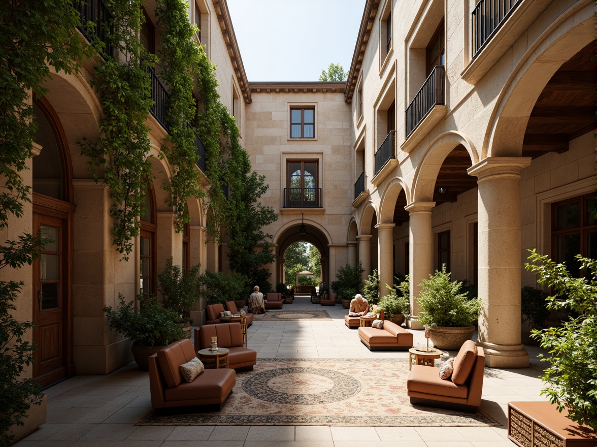 Prompt: Traditional university buildings, ivy-covered walls, ornate stone carvings, rich wood tones, warm beige stucco, classic columns, elegant archways, sophisticated neutral colors, earthy brown furniture, vintage leather-bound books, subtle golden accents, soft natural lighting, shallow depth of field, 1/1 composition, realistic textures, ambient occlusion.