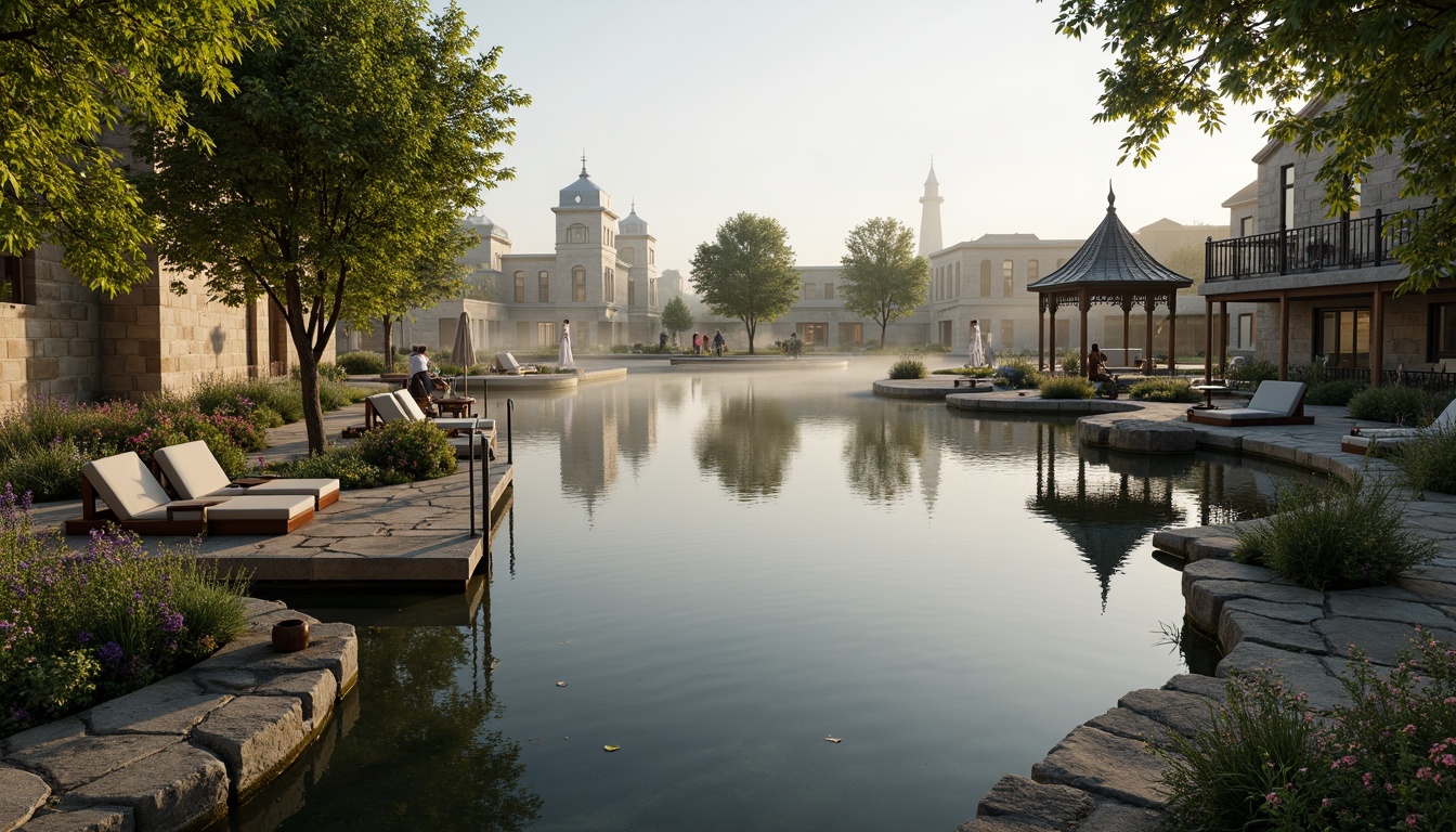 Prompt: Soft misty lake, serene water reflections, lush greenery, vibrant flowers, rustic wooden docks, weathered stone walls, charming gazebos, ornate metal railings, whimsical lanterns, warm golden lighting, shallow depth of field, 3/4 composition, panoramic view, realistic textures, ambient occlusion, earthy tone color palette, moss-covered stones, driftwood accents, soft blue-grey hues, creamy whites, warm beige tones, natural stone pathways, meandering boardwalks, tranquil atmosphere.