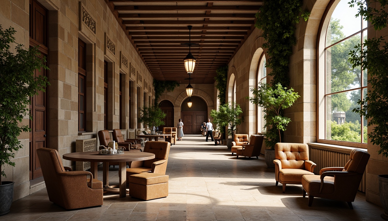 Prompt: Traditional university buildings, ivy-covered walls, ornate stone carvings, rich wood tones, warm beige stucco, classic columns, elegant archways, sophisticated neutral colors, earthy brown furniture, vintage leather-bound books, subtle golden accents, soft natural lighting, shallow depth of field, 1/1 composition, realistic textures, ambient occlusion.