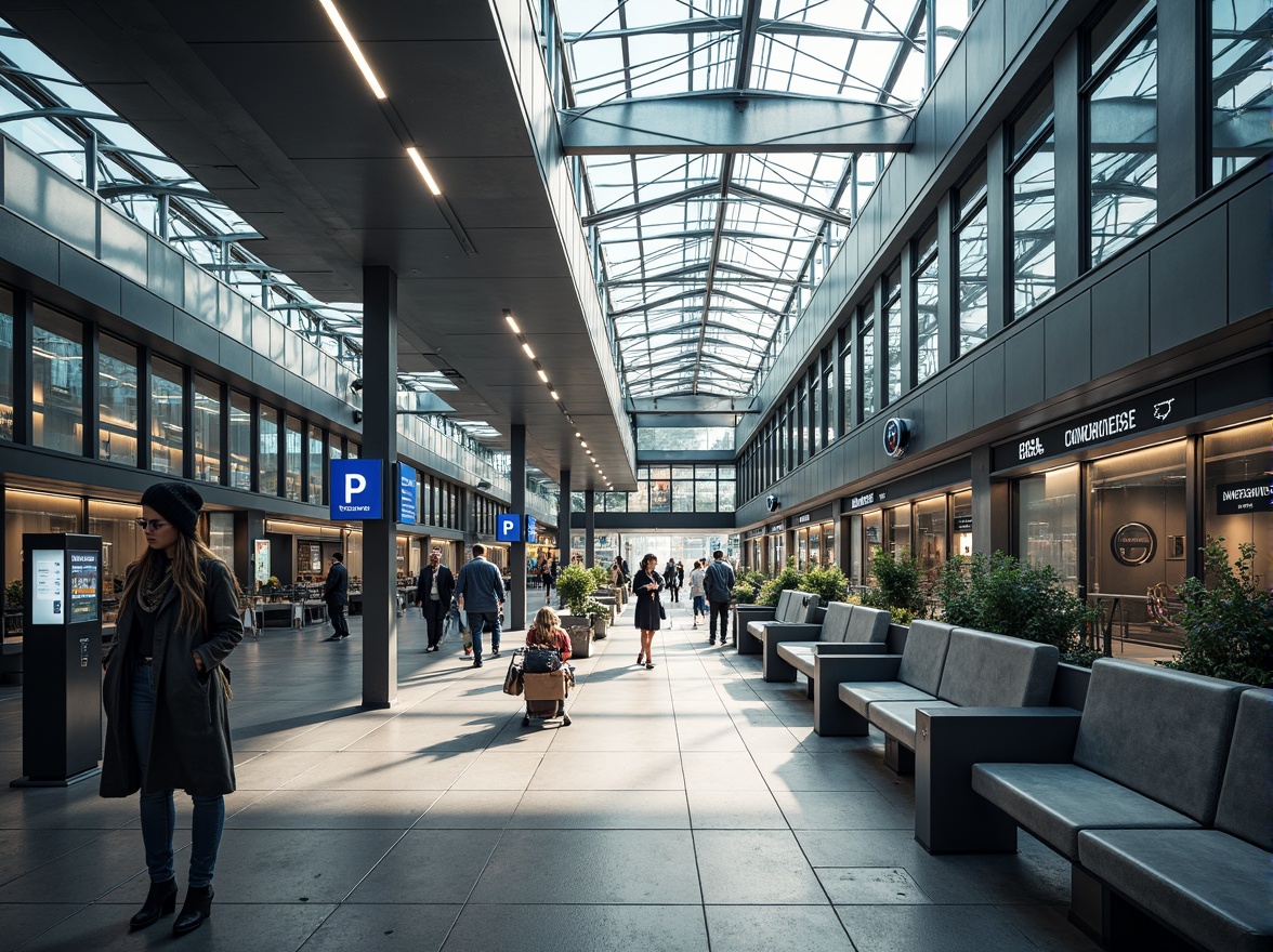 Prompt: Modern bus station interior, sleek metal framework, glass roofs, natural light pouring in, efficient passenger flow, clear signage, digital displays, comfortable seating areas, ample legroom, charging stations, minimalist decor, industrial-style flooring, urban atmosphere, busy morning commute, soft overhead lighting, shallow depth of field, 1/1 composition, realistic textures, ambient occlusion.