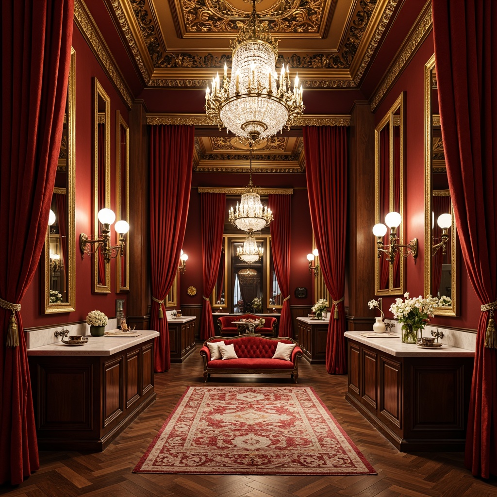 Prompt: Rich velvet drapes, ornate gold frames, luxurious crystal chandeliers, intricate wooden carvings, lavish marble countertops, opulent bronze fixtures, regal red leather upholstery, sumptuous patterned rugs, grandiose mirrors, dramatic coved ceilings, warm golden lighting, 1/1 composition, shallow depth of field, realistic textures, ambient occlusion.