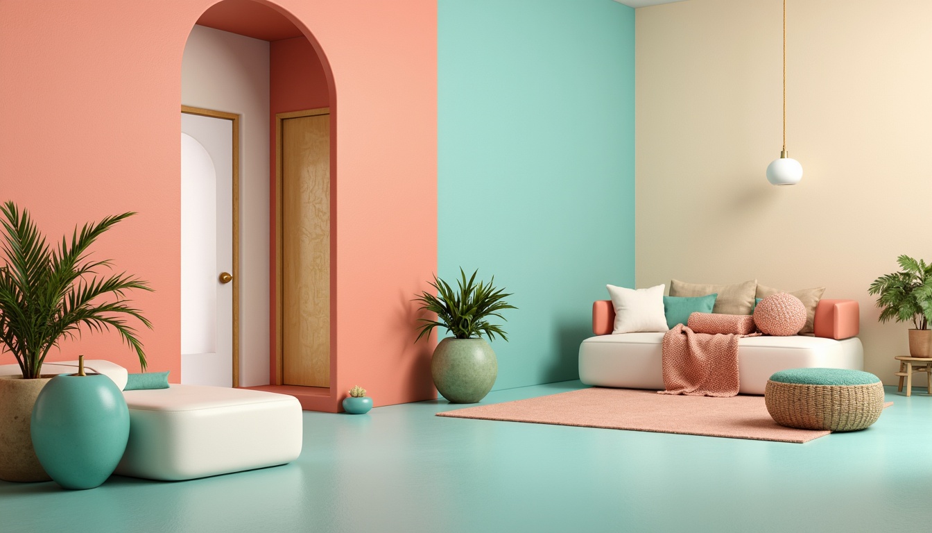 Prompt: Vibrant color palette, pastel hues, soft peach tones, rich turquoise accents, bold coral statements, creamy whites, warm beige backgrounds, luxurious gold metallic finishes, subtle texture overlays, intricate pattern details, harmonious contrast balance, visually appealing compositions, 3D modeling renderings, realistic material reflections, ambient occlusion effects, shallow depth of field focus.