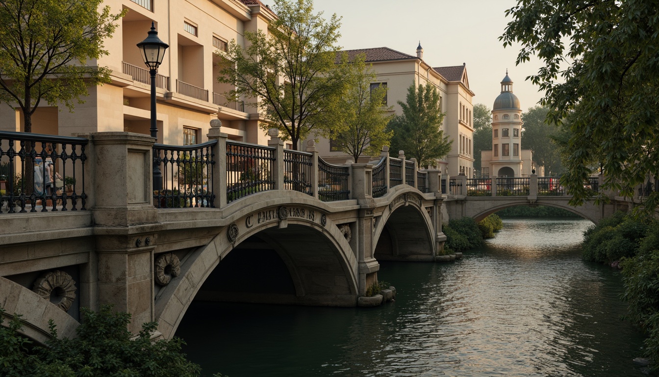 Prompt: Ornate balustrades, intricately carved stone railings, grandiose bridge architecture, sweeping curves, majestic arches, ornamental lanterns, decorative metalwork, rustic stonework, moss-covered surfaces, serene water reflections, soft warm lighting, misty atmosphere, shallow depth of field, 1/2 composition, realistic textures, ambient occlusion.