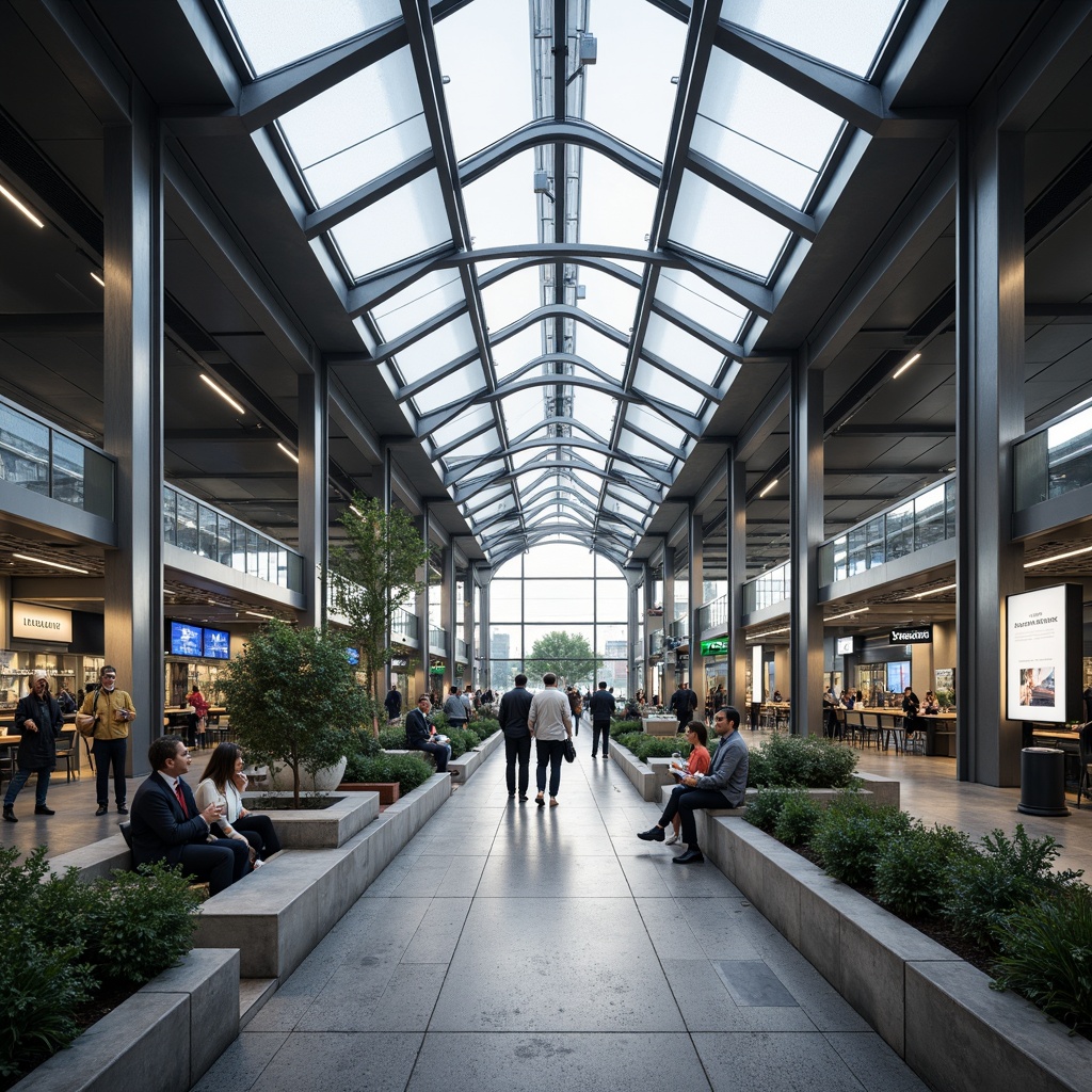 Prompt: Modern bus station interior, sleek metal framework, glass roofs, natural light pouring in, efficient passenger flow, clear signage, digital displays, comfortable seating areas, ample legroom, charging stations, minimalist decor, industrial-style flooring, urban atmosphere, busy morning commute, soft overhead lighting, shallow depth of field, 1/1 composition, realistic textures, ambient occlusion.