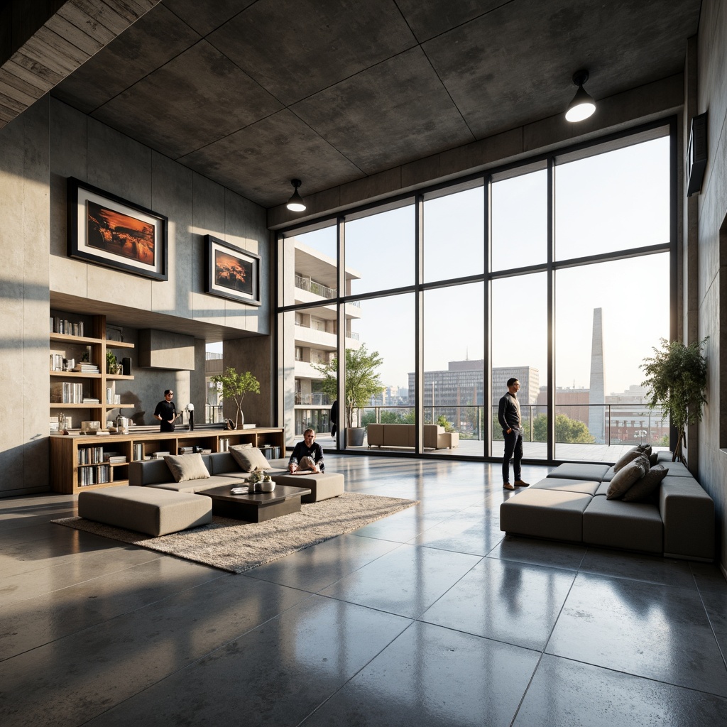 Prompt: Clean lines, minimal ornamentation, monochromatic color scheme, large windows, sliding glass doors, natural light, open floor plan, functional simplicity, industrial materials, exposed concrete walls, polished metal accents, hidden LED lighting, subtle texture variations, urban cityscape, morning sunlight, soft shadows, 1/1 composition, realistic reflections, ambient occlusion.