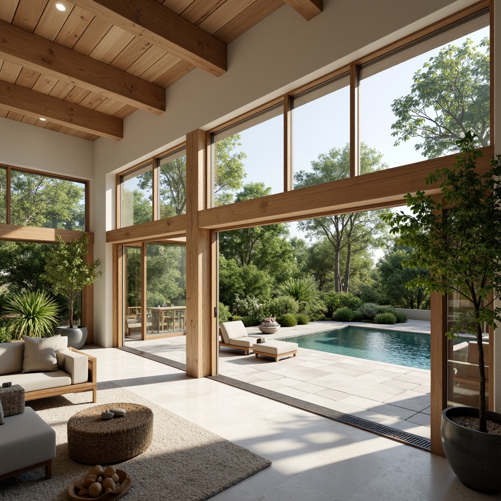 Prompt: Spacious villa, open floor plan, high ceilings, large windows, sliding glass doors, seamless indoor-outdoor transition, lush greenery, natural stone flooring, wooden accents, minimalist decor, airy atmosphere, abundant natural light, warm sunny day, soft gentle breeze, shallow depth of field, 3/4 composition, panoramic view, realistic textures, ambient occlusion.