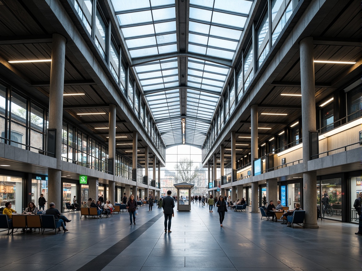 Prompt: Modern bus station interior, sleek metal framework, glass roofs, natural light pouring in, efficient passenger flow, clear signage, digital displays, comfortable seating areas, ample legroom, charging stations, minimalist decor, industrial-style flooring, urban atmosphere, busy morning commute, soft overhead lighting, shallow depth of field, 1/1 composition, realistic textures, ambient occlusion.