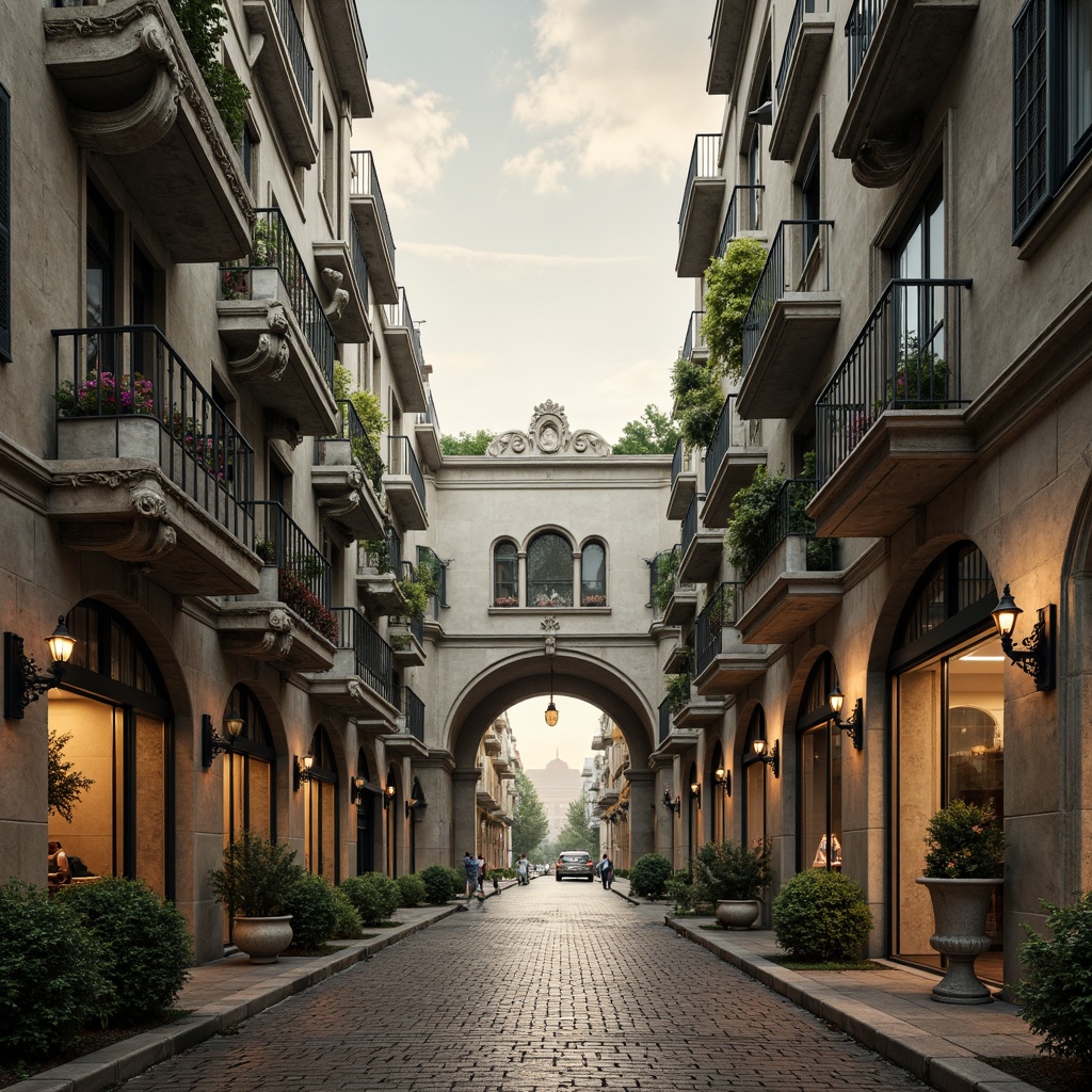 Prompt: Intricate stone carvings, ornate balustrades, grand arches, rustic stonework, weathered statues, mythological creatures, floral patterns, curved railings, decorative lamp posts, cobblestone roads, serene water reflections, soft warm lighting, misty morning atmosphere, 1/2 composition, symmetrical framing, realistic textures, ambient occlusion.