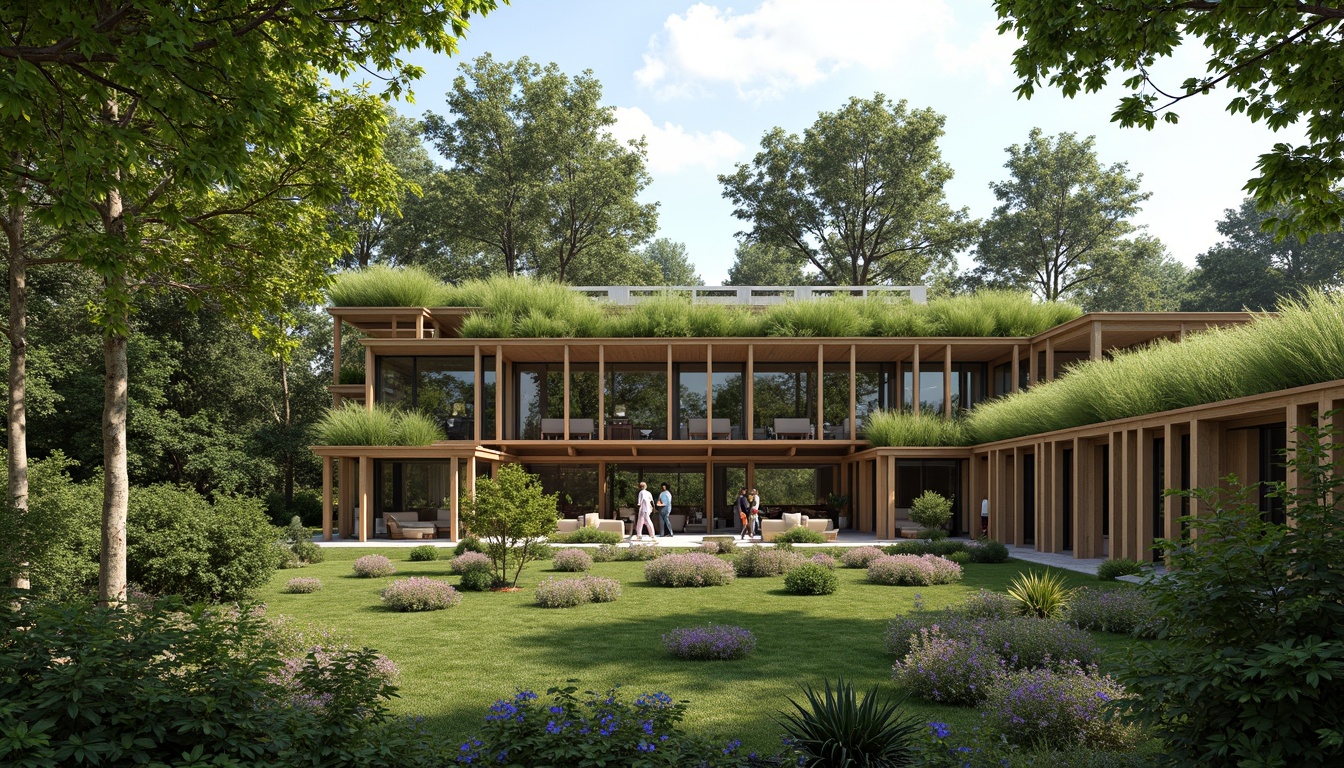 Prompt: Green roofs, lush vegetation, natural materials, earthy tones, open floor plans, high ceilings, clerestory windows, skylights, solar tubes, cross ventilation, stack effect, wind catchers, solar chimneys, shading devices, overhangs, louvers, jalousies, operable windows, sliding glass doors, insect screens, natural convection, passive cooling, thermal mass, insulation, breathable walls, radiant barriers, moisture management systems, comfortable indoor climate, soft diffused lighting, 1/1 composition, realistic textures, ambient occlusion.