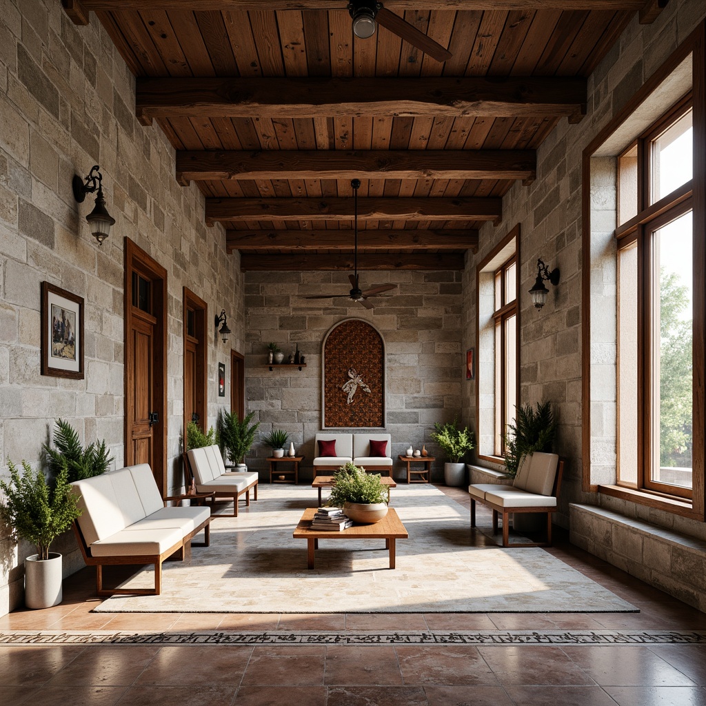 Prompt: Rustic stone walls, rough-hewn wooden beams, polished marble floors, metallic accents, translucent glass facades, weathered copper cladding, tactile brick surfaces, smooth concrete finishes, intricate mosaic patterns, ornate ceramic tiles, natural fiber textiles, ambient lighting, soft shadows, 1/1 composition, realistic reflections, detailed normal maps.