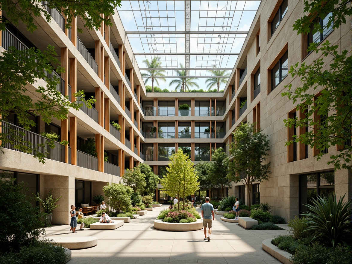 Prompt: Vibrant atrium, lush greenery, natural stone walls, wooden accents, floor-to-ceiling windows, clerestory windows, skylights, open floor plans, minimal obstructions, reflective surfaces, bright airy spaces, warm sunny days, soft diffused lighting, shallow depth of field, 1/1 composition, panoramic view, realistic textures, ambient occlusion.