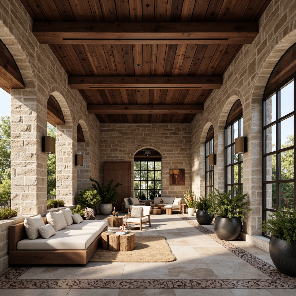 Prompt: Rustic stone walls, rough-hewn wooden beams, polished marble floors, metallic accents, translucent glass facades, weathered copper cladding, tactile brick surfaces, smooth concrete finishes, intricate mosaic patterns, ornate ceramic tiles, natural fiber textiles, ambient lighting, soft shadows, 1/1 composition, realistic reflections, detailed normal maps.