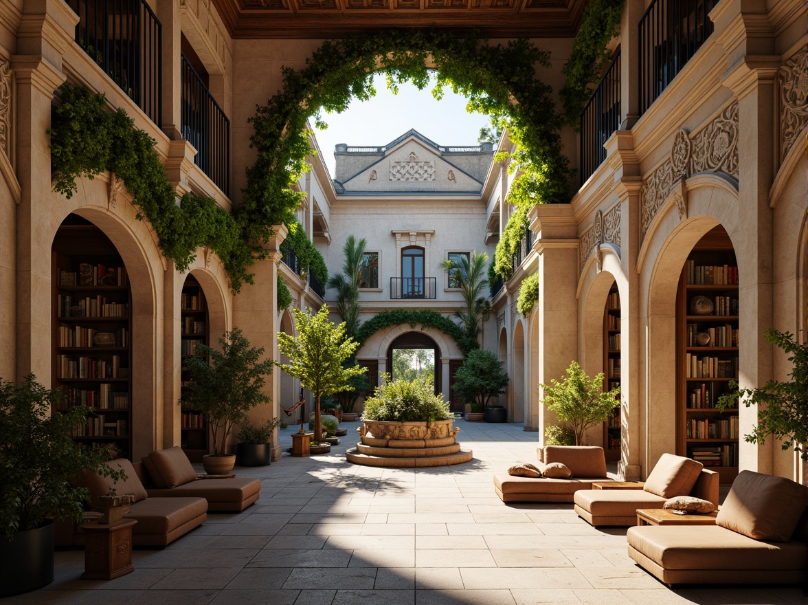 Prompt: Traditional university buildings, ivy-covered walls, ornate stone carvings, rich wood tones, warm beige stucco, classic columns, elegant archways, sophisticated neutral colors, earthy brown furniture, vintage leather-bound books, subtle golden accents, soft natural lighting, shallow depth of field, 1/1 composition, realistic textures, ambient occlusion.