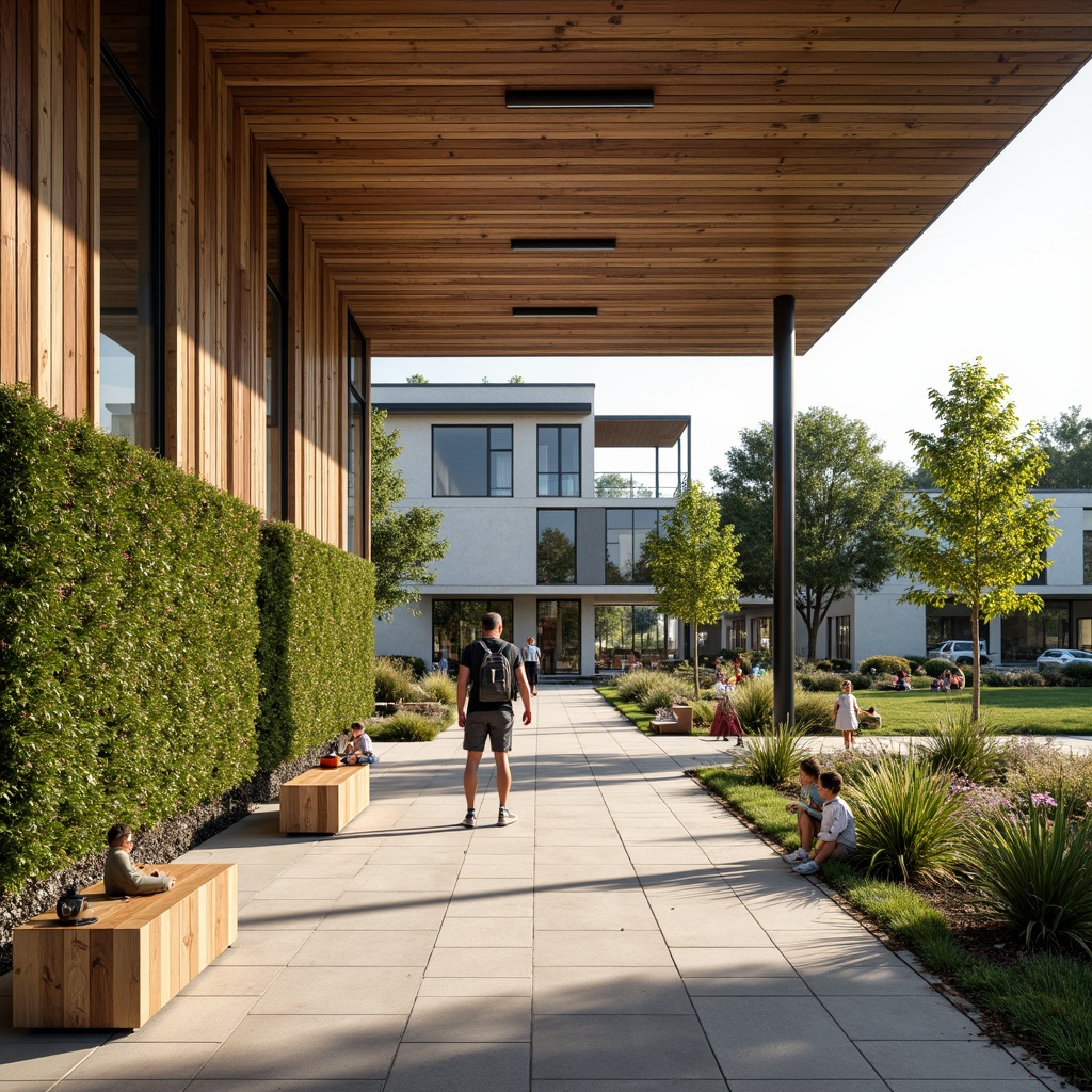 Prompt: Vibrant community center, eco-friendly materials, reclaimed wood accents, living green walls, natural stone flooring, energy-efficient systems, solar panels, rainwater harvesting, green roofs, bamboo furnishings, recycled metal structures, minimalist design, open floor plans, abundant natural light, soft warm lighting, shallow depth of field, 3/4 composition, panoramic view, realistic textures, ambient occlusion.