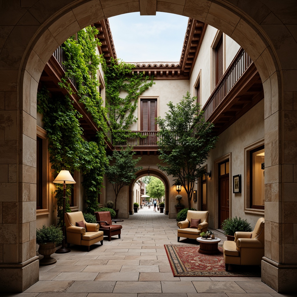 Prompt: Traditional university buildings, ivy-covered walls, ornate stone carvings, rich wood tones, warm beige stucco, classic columns, elegant archways, sophisticated neutral colors, earthy brown furniture, vintage leather-bound books, subtle golden accents, soft natural lighting, shallow depth of field, 1/1 composition, realistic textures, ambient occlusion.