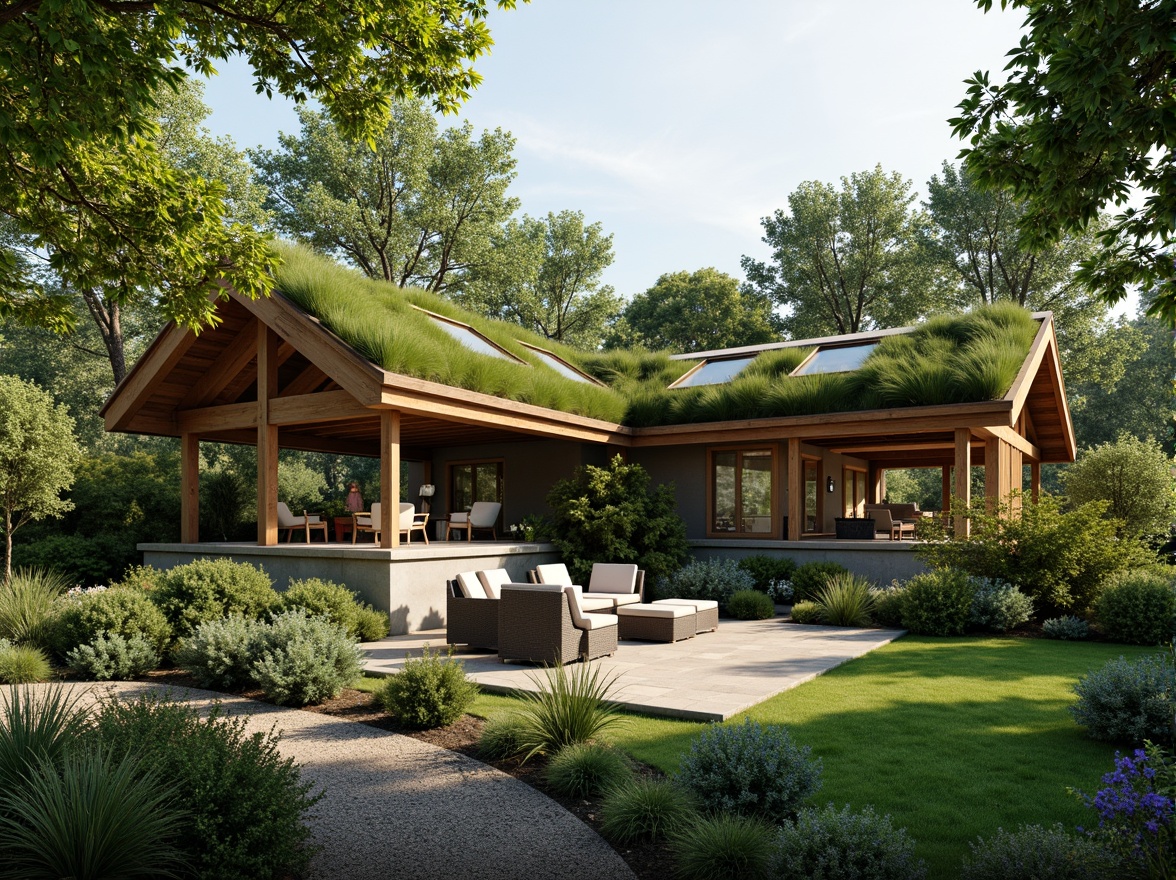 Prompt: Green roofs, lush vegetation, natural materials, earthy tones, open floor plans, high ceilings, clerestory windows, skylights, solar tubes, cross ventilation, stack effect, wind catchers, solar chimneys, shading devices, overhangs, louvers, jalousies, operable windows, sliding glass doors, insect screens, natural convection, passive cooling, thermal mass, insulation, breathable walls, radiant barriers, moisture management systems, comfortable indoor climate, soft diffused lighting, 1/1 composition, realistic textures, ambient occlusion.