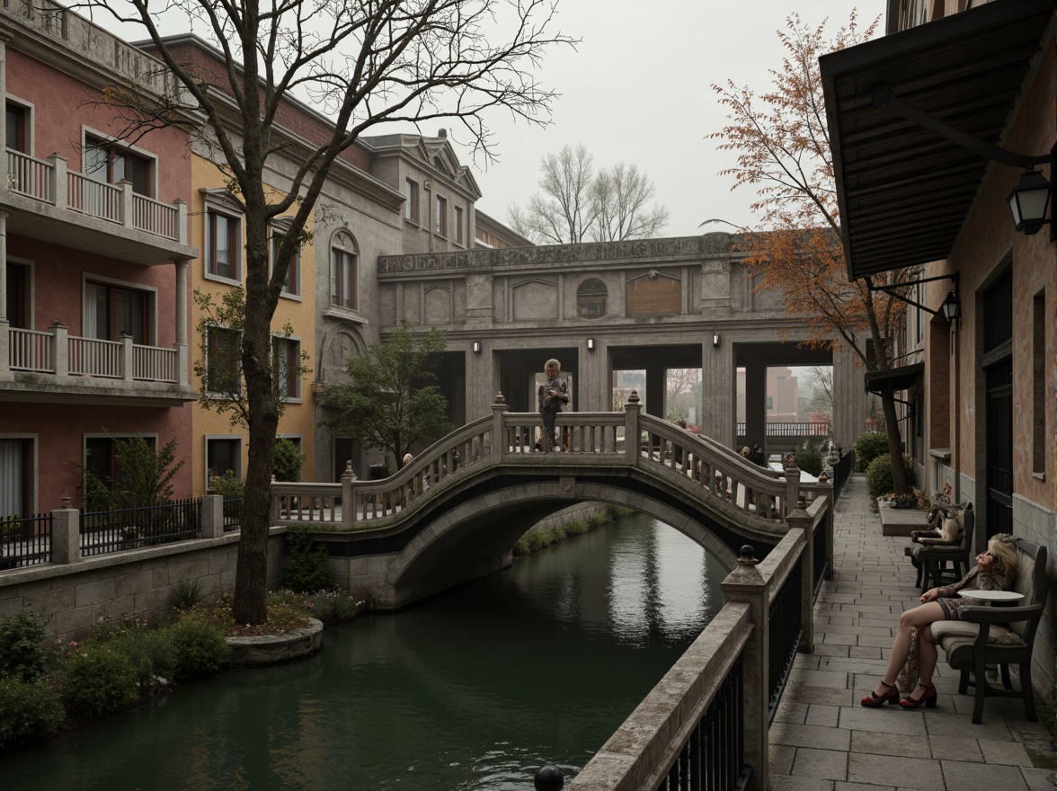 Prompt: Ornate balustrades, intricately carved stone railings, grandiose bridge architecture, sweeping curves, majestic arches, ornamental lanterns, decorative metalwork, rustic stonework, moss-covered surfaces, serene water reflections, soft warm lighting, misty atmosphere, shallow depth of field, 1/2 composition, realistic textures, ambient occlusion.