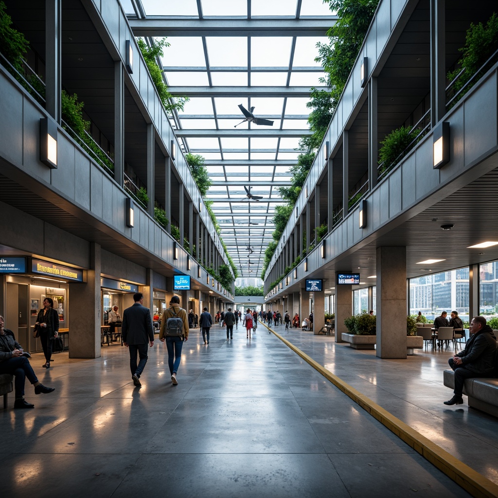 Prompt: Modern bus station interior, sleek metal framework, glass roofs, natural light pouring in, efficient passenger flow, clear signage, digital displays, comfortable seating areas, ample legroom, charging stations, minimalist decor, industrial-style flooring, urban atmosphere, busy morning commute, soft overhead lighting, shallow depth of field, 1/1 composition, realistic textures, ambient occlusion.