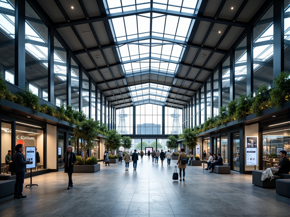 Prompt: Modern bus station interior, sleek metal framework, glass roofs, natural light pouring in, efficient passenger flow, clear signage, digital displays, comfortable seating areas, ample legroom, charging stations, minimalist decor, industrial-style flooring, urban atmosphere, busy morning commute, soft overhead lighting, shallow depth of field, 1/1 composition, realistic textures, ambient occlusion.