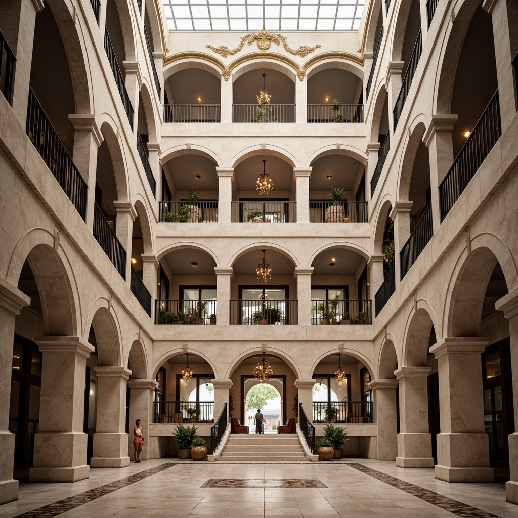 Prompt: Grandiose stadium facade, classical columns, ornate arches, majestic entrance gates, symmetrical composition, limestone walls, marble accents, golden details, regal balconies, sweeping staircases, grand atrium, high ceilings, natural stone flooring, elegant chandeliers, soft warm lighting, shallow depth of field, 1/1 composition, panoramic view, realistic textures, ambient occlusion.