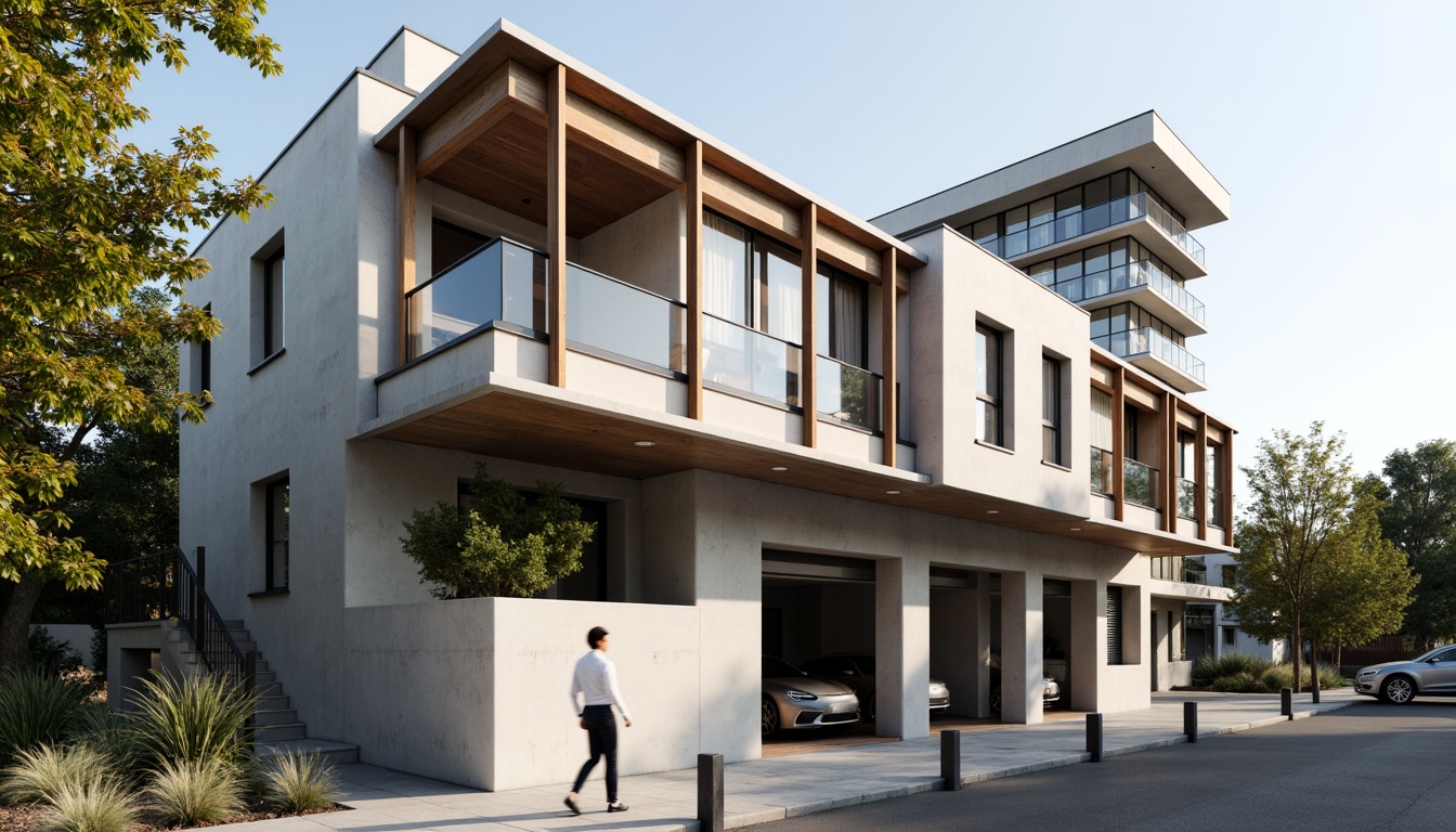 Prompt: Clean lines, minimal ornamentation, rectangular forms, large windows, sliding glass doors, neutral color palette, natural materials, wooden accents, concrete walls, industrial chic, modern simplicity, urban residential setting, cityscape views, morning sunlight, soft shadows, shallow depth of field, 1/1 composition, realistic textures, ambient occlusion.