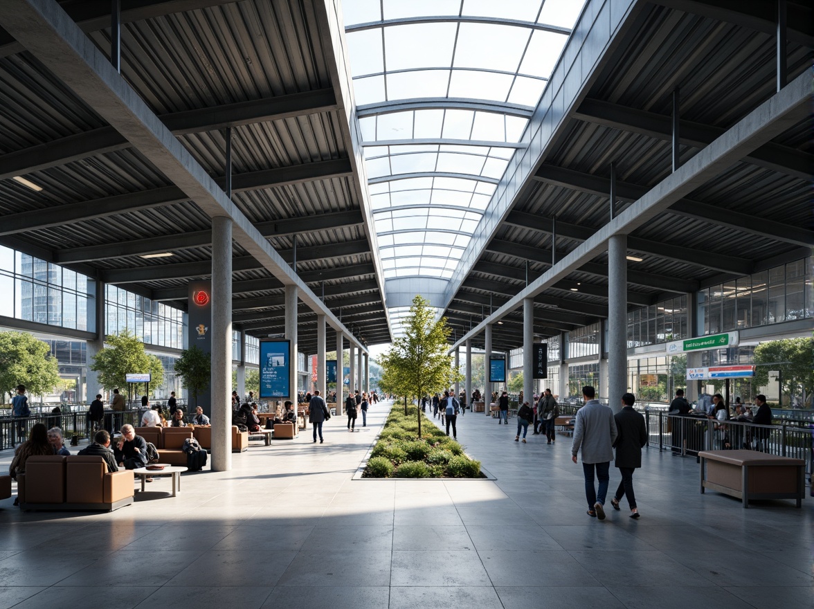 Prompt: Modern bus station interior, sleek metal framework, glass roofs, natural light pouring in, efficient passenger flow, clear signage, digital displays, comfortable seating areas, ample legroom, charging stations, minimalist decor, industrial-style flooring, urban atmosphere, busy morning commute, soft overhead lighting, shallow depth of field, 1/1 composition, realistic textures, ambient occlusion.