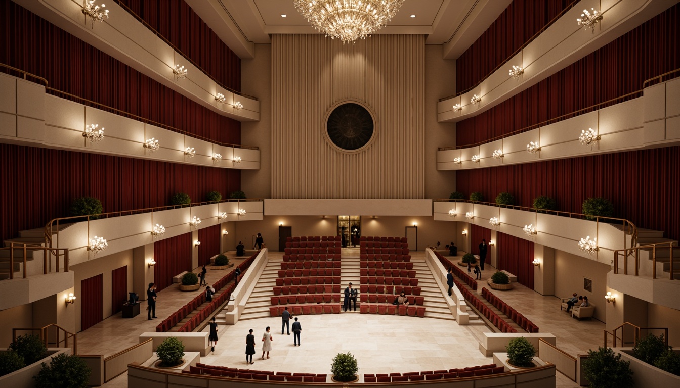 Prompt: Simple opera house interior, minimalist decor, neutral color palette, sleek lines, marble floors, grand staircase, luxurious chandeliers, velvet curtains, intimate seating areas, low-key lighting, subtle textures, elegant balconies, ornate railings, refined acoustic panels, sophisticated sound systems, dramatic spotlights, 1/1 composition, shallow depth of field, soft warm glow, realistic reflections.