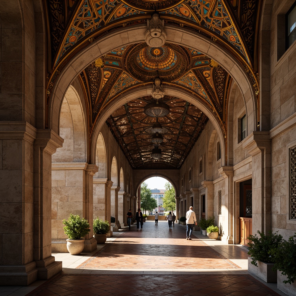 Prompt: Intricate stone carvings, ornate domes, grand archways, vibrant mosaics, golden accents, rustic terracotta tiles, weathered copper roofing, aged stone walls, mystical ambiance, soft warm lighting, dramatic shadows, 1/1 composition, low-angle shot, realistic textures, ambient occlusion.