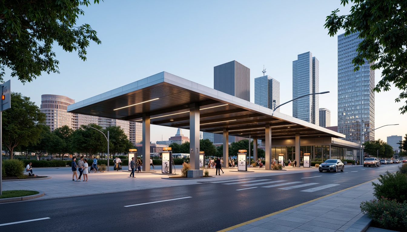 Prompt: Futuristic gas station, sleek metal canopy, angular lines, minimalist design, vibrant LED lighting, modern fuel pumps, stainless steel accents, glass roofs, eco-friendly materials, sustainable energy solutions, solar panels, wind turbines, green walls, lush vegetation, shaded outdoor spaces, misting systems, urban landscape, busy streets, cityscape, 3/4 composition, shallow depth of field, panoramic view, realistic textures, ambient occlusion.