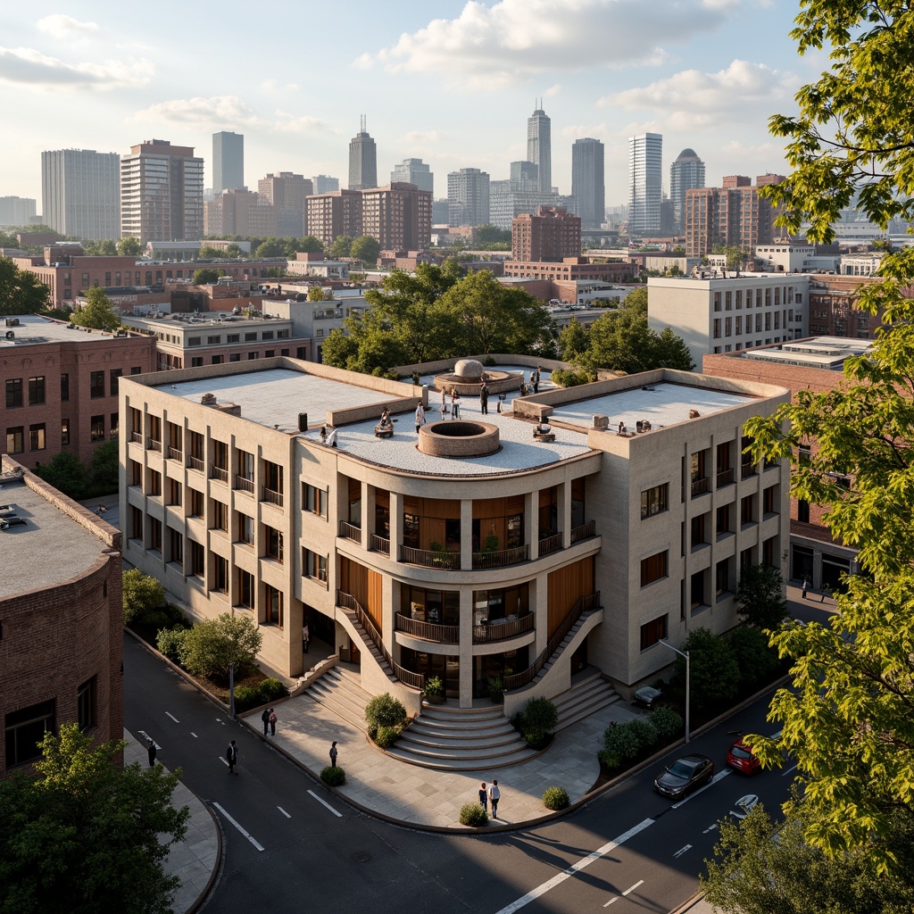 Prompt: Historic high school building, Renaissance-style architecture, ornate facades, grand entrance halls, sweeping staircases, wooden paneling, vintage chandeliers, urban cityscape, bustling streets, modern skyscrapers, green roofs, rooftop gardens, natural stone walls, brick paving, pedestrian walkways, street lamps, afternoon sunlight, soft warm lighting, shallow depth of field, 3/4 composition, realistic textures, ambient occlusion.