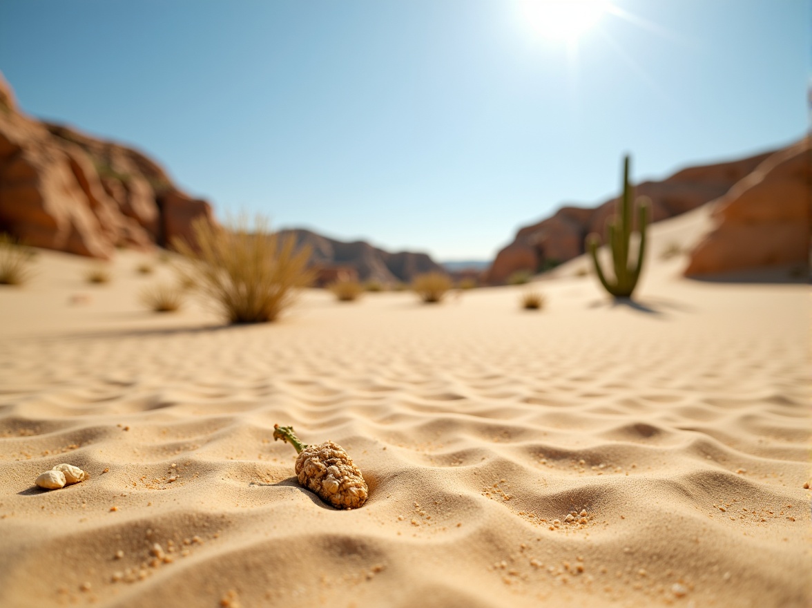 Prompt: Warm beige sand, coarse granular texture, natural earthy tone, desert landscape, sandy dunes, cactus plants, hot sunny day, clear blue sky, vast open space, organic natural forms, intricate patterns, subtle color variations, soft warm lighting, shallow depth of field, 3/4 composition, panoramic view, realistic textures, ambient occlusion.