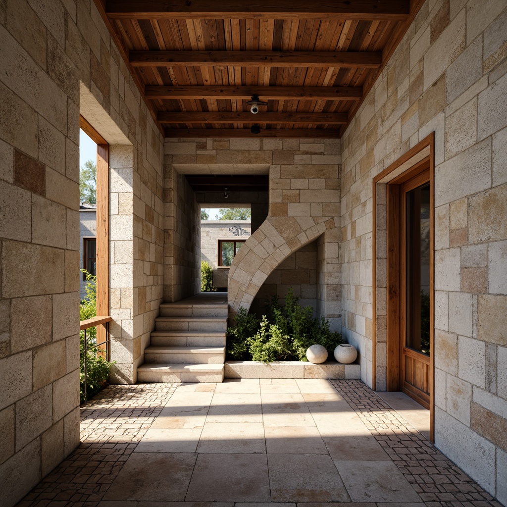 Prompt: Rough stone walls, weathered wooden planks, rusty metal accents, smooth concrete floors, intricate brick patterns, ornate tile mosaics, natural rock formations, earthy color palette, organic shapes, curved lines, modern minimalist aesthetic, abundant natural light, soft warm glow, shallow depth of field, 1/1 composition, realistic textures, ambient occlusion.