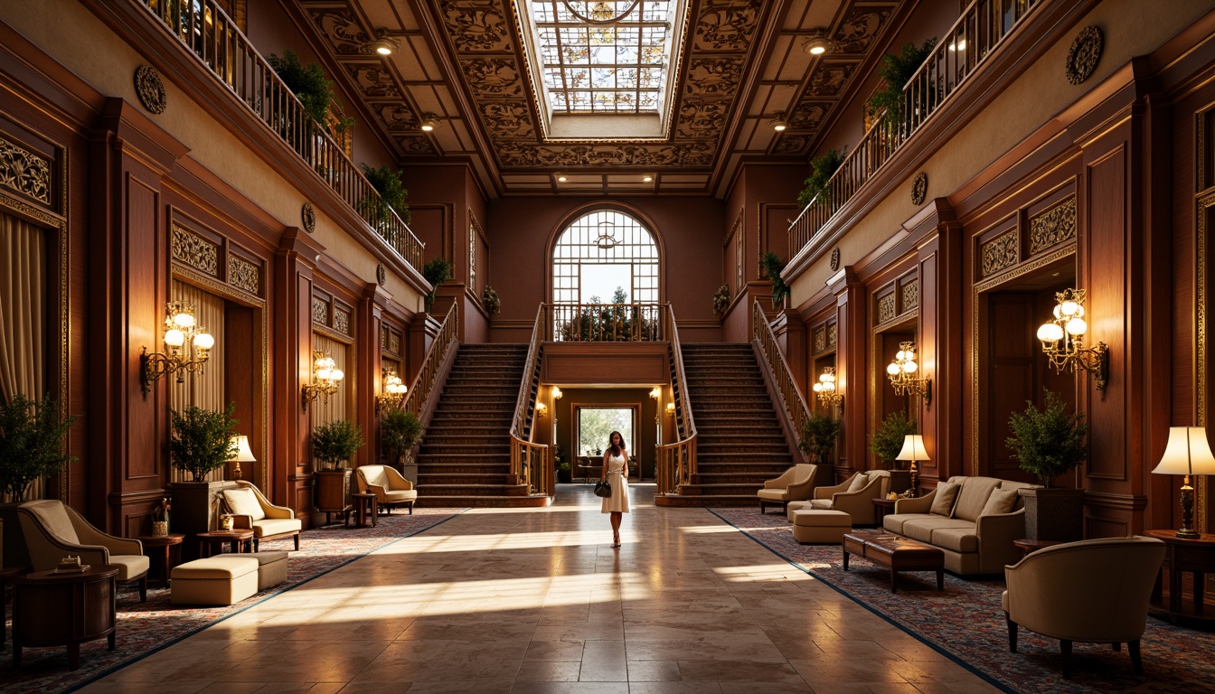 Prompt: Richly ornamented bank interior, lavish furnishings, intricately carved wooden panels, ornate metalwork, velvet drapes, crystal chandeliers, marble floors, grand staircases, luxurious fabrics, gilded accents, warm golden lighting, soft focus, shallow depth of field, 1/1 composition, realistic textures, ambient occlusion.