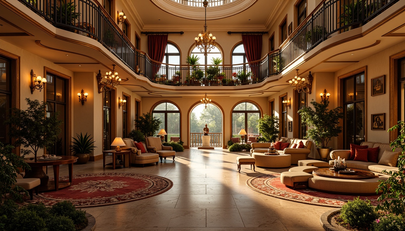 Prompt: Grandiose casino-inspired mansion, ornate facades, curved balconies, intricate stonework, lavish decorations, romantic archways, grand entrance gates, opulent chandeliers, luxurious furnishings, rich velvet drapes, warm golden lighting, soft focus, shallow depth of field, 1/1 composition, symmetrical framing, dramatic shadows, vibrant color palette, ornate ironwork, decorative fountains, lush greenery, blooming flowers, sunny day.