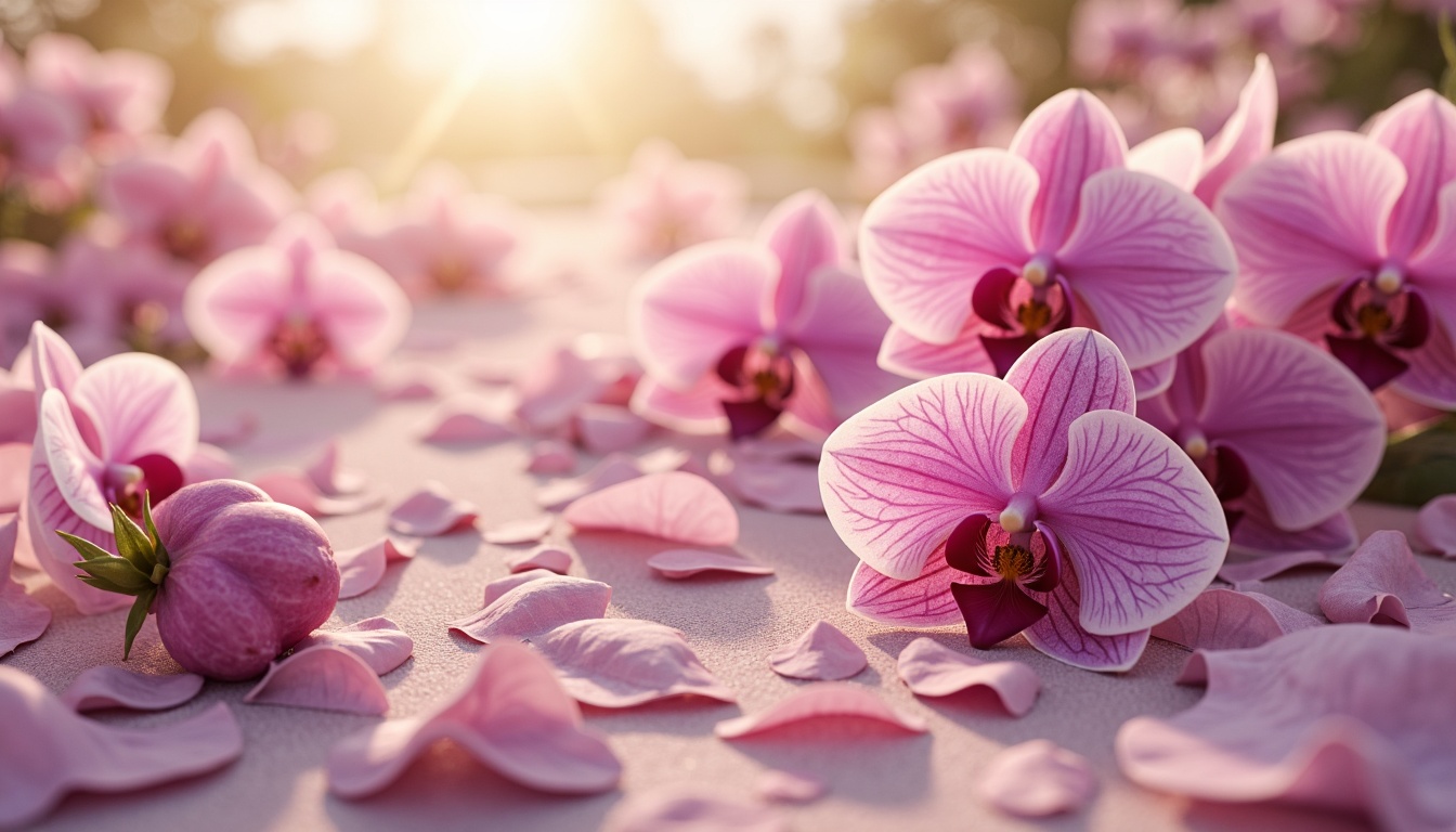 Prompt: Exquisite orchid-inspired color palette, soft pastel hues, delicate petals, subtle sheen, luxurious fabrics, velvety textures, whimsical patterns, elegant florals, refined lines, sophisticated ambiance, warm golden lighting, shallow depth of field, 1/1 composition, realistic renderings, ambient occlusion.