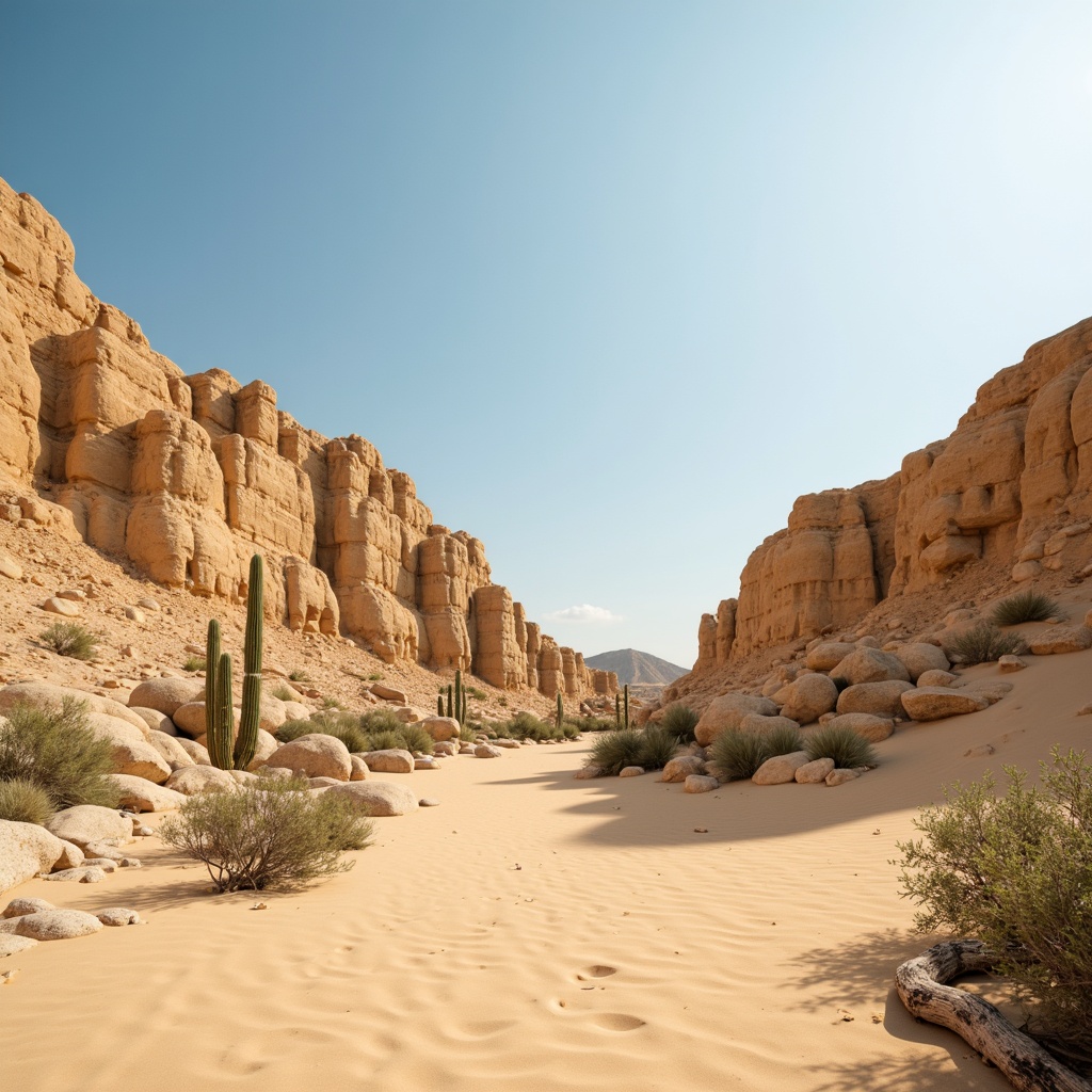 Prompt: Warm beige sand, coarse granular texture, natural earthy tone, desert landscape, sandy dunes, cactus plants, hot sunny day, clear blue sky, vast open space, organic formations, intricate patterns, weathered rocks, driftwood, beachy atmosphere, soft warm lighting, shallow depth of field, 3/4 composition, panoramic view, realistic textures, ambient occlusion.