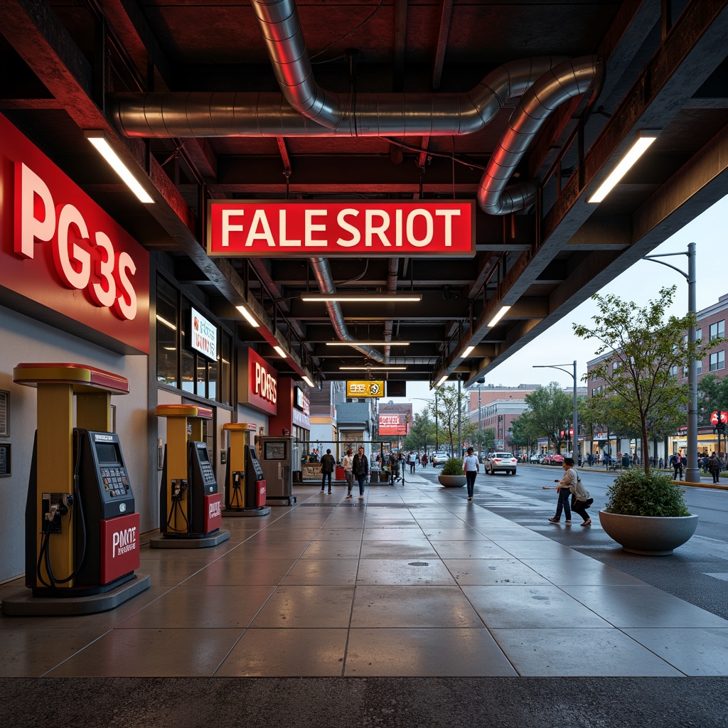 Prompt: Urban gas station, industrial chic, metallic accents, neon signage, bold typography, concrete flooring, steel beams, modern LED lighting, sleek fuel pumps, urban landscape, cityscape views, busy streets, morning commute, soft warm glow, shallow depth of field, 1/1 composition, realistic textures, ambient occlusion.