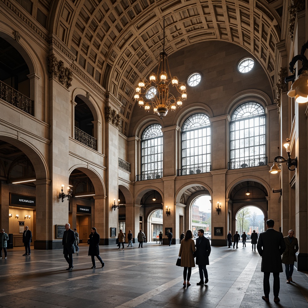 Prompt: Grandiose metro station, academic architectural style, ornate stone facades, arched windows, classical columns, intricate moldings, grand entrance halls, high ceilings, marble floors, elegant chandeliers, modern signage systems, urban cityscape, busy streets, morning rush hour, soft natural lighting, shallow depth of field, 1/2 composition, symmetrical framing, realistic textures, ambient occlusion.