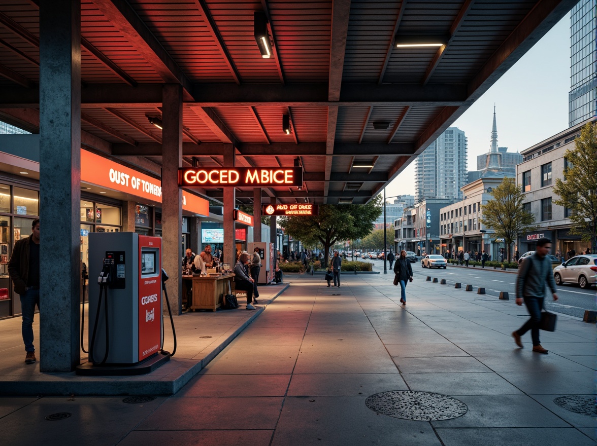 Prompt: Urban gas station, industrial chic, metallic accents, neon signage, bold typography, concrete flooring, steel beams, modern LED lighting, sleek fuel pumps, urban landscape, cityscape views, busy streets, morning commute, soft warm glow, shallow depth of field, 1/1 composition, realistic textures, ambient occlusion.