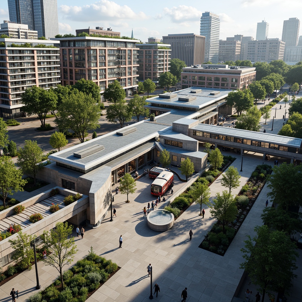 Prompt: Vibrant train station, modern architecture, green roofs, lush vegetation, natural stone walls, steel beams, glass canopies, urban landscape, bustling city streets, pedestrian walkways, bike lanes, public art installations, dynamic lighting systems, shallow depth of field, 1/2 composition, panoramic view, realistic textures, ambient occlusion.