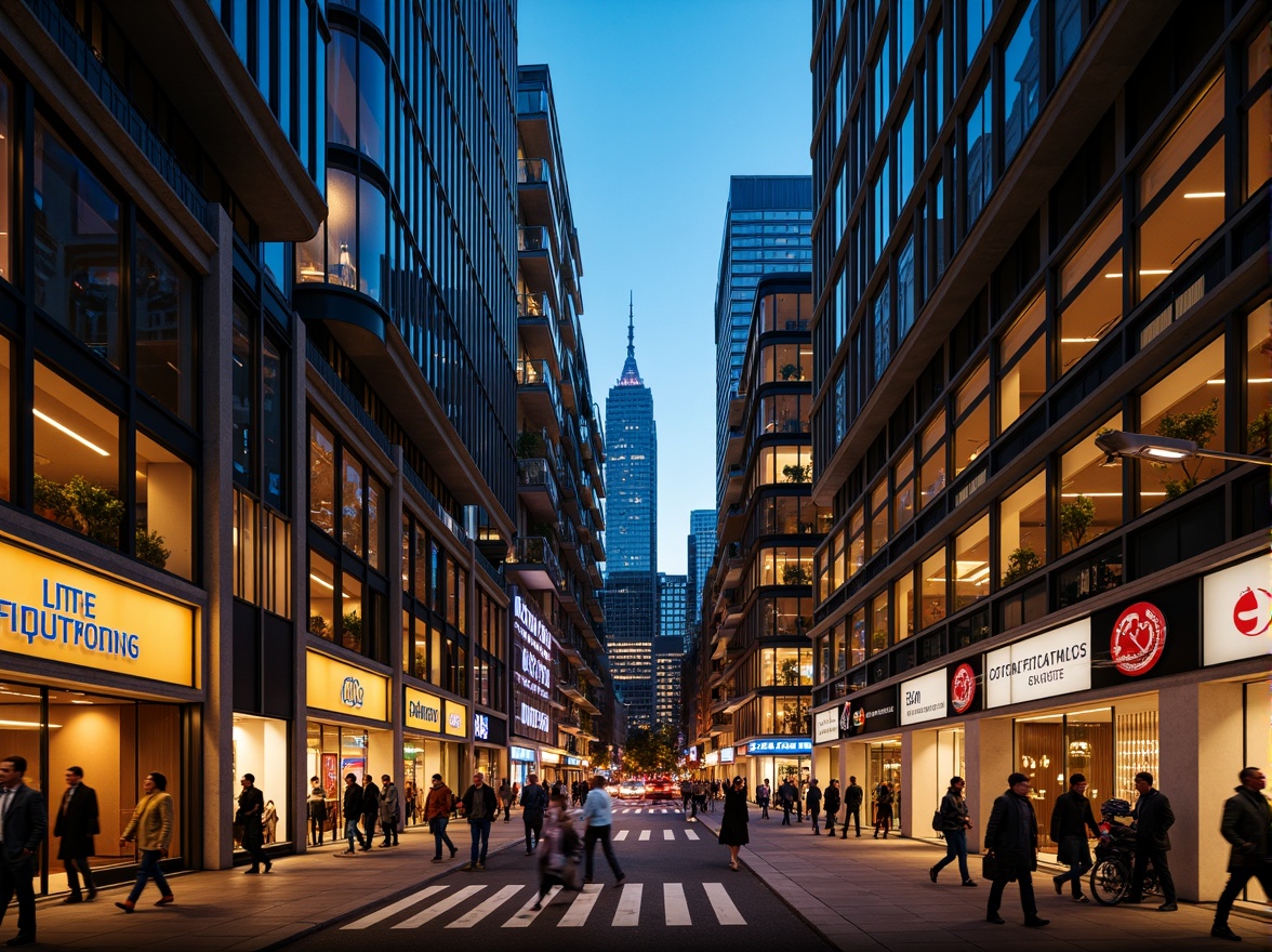 Prompt: Vibrant cityscape, modern skyscrapers, sleek glass facades, warm golden lighting, soft ambient glow, dramatic spotlights, LED strip lights, futuristic neon signs, urban streetscape, bustling nightlife, dynamic shadows, high-contrast illumination, cinematic atmosphere, 1/2 composition, low-angle shot, realistic reflections, detailed textures.