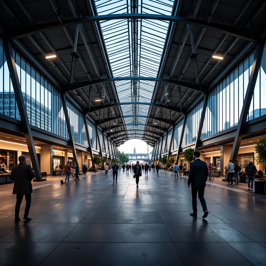 Prompt: Modern train station, sleek metal framework, large glass ceilings, bright LED lighting, warm color temperatures, high-contrast ratios, dynamic light simulations, realistic reflections, ambient occlusion, shallow depth of field, 3/4 composition, panoramic view, busy passenger traffic, rush hour atmosphere, urban cityscape, concrete flooring, steel beams, industrial design elements, futuristic architecture, energy-efficient systems, sustainable lighting solutions, motion sensors, automated lighting controls, soft warm glow, dramatic shadows.