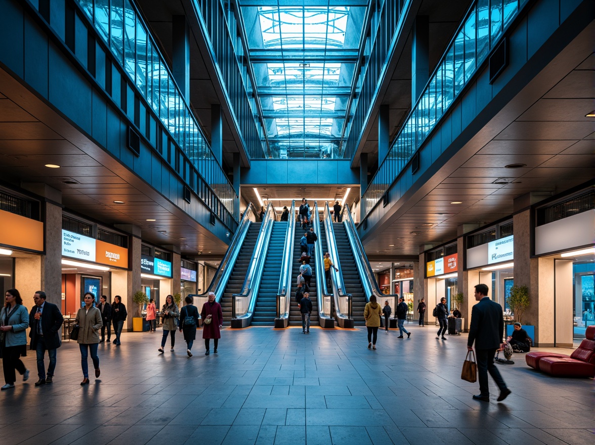 Prompt: Urban metro station, modern architecture, sleek metal columns, polished concrete floors, bright LED lighting, vibrant color scheme, geometric patterns, futuristic ambiance, bustling atmosphere, rush hour crowds, dynamic escalators, stainless steel handrails, glass partitions, minimalist signage, digital displays, real-time information boards, comfortable seating areas, natural stone accents, warm wood tones, industrial chic aesthetic, high-contrast lighting, dramatic shadows, 1/2 composition, shallow depth of field, realistic textures, ambient occlusion.