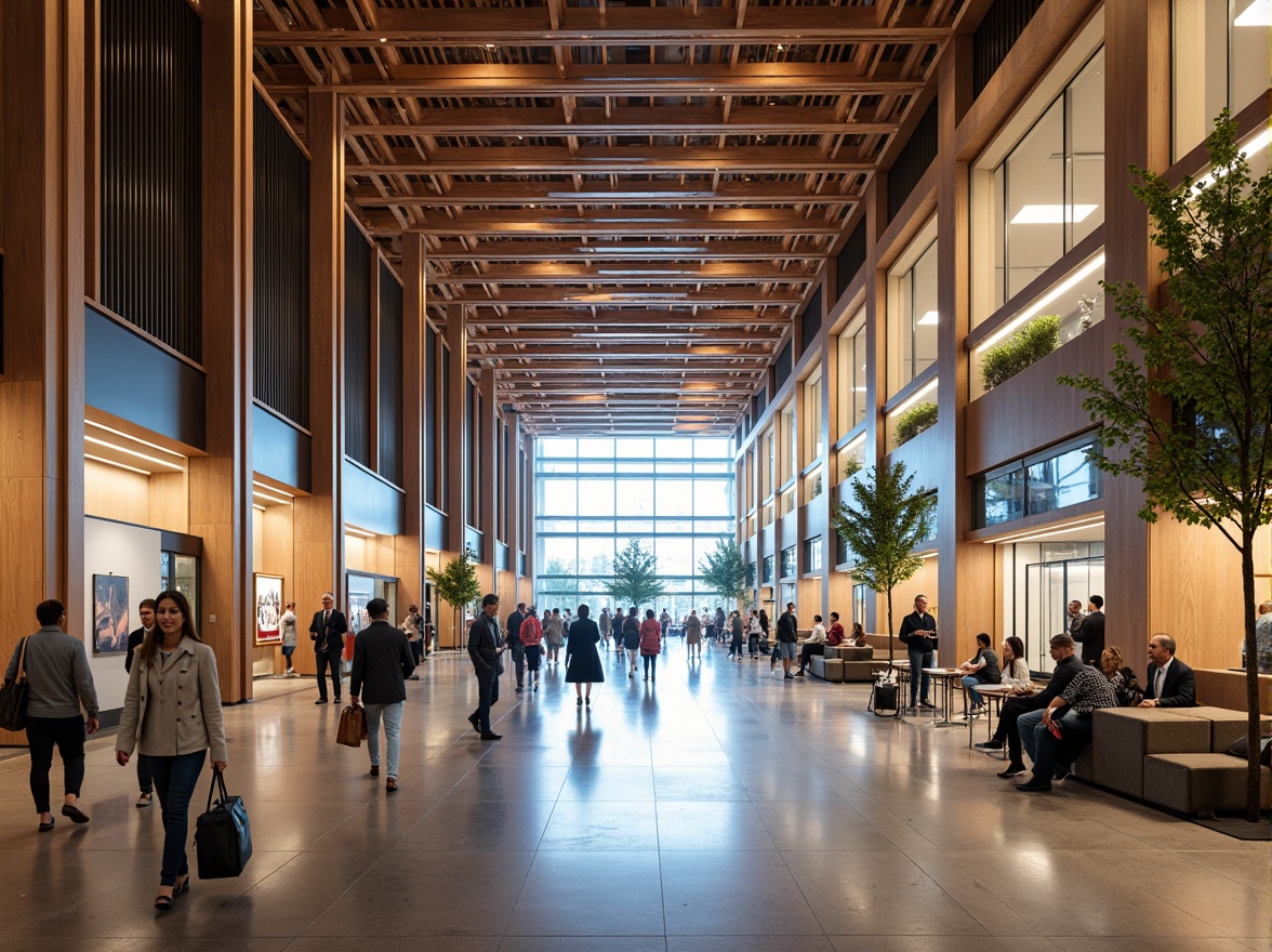 Prompt: Vibrant airport terminal, regional cultural influences, warm earthy tones, natural stone accents, wooden textures, subtle metallic sheens, airy open spaces, abundant natural light, modern minimalist architecture, sleek glass facades, dynamic LED lighting, bustling atmosphere, diverse passenger demographics, global connectivity, 1/2 composition, shallow depth of field, realistic reflections.