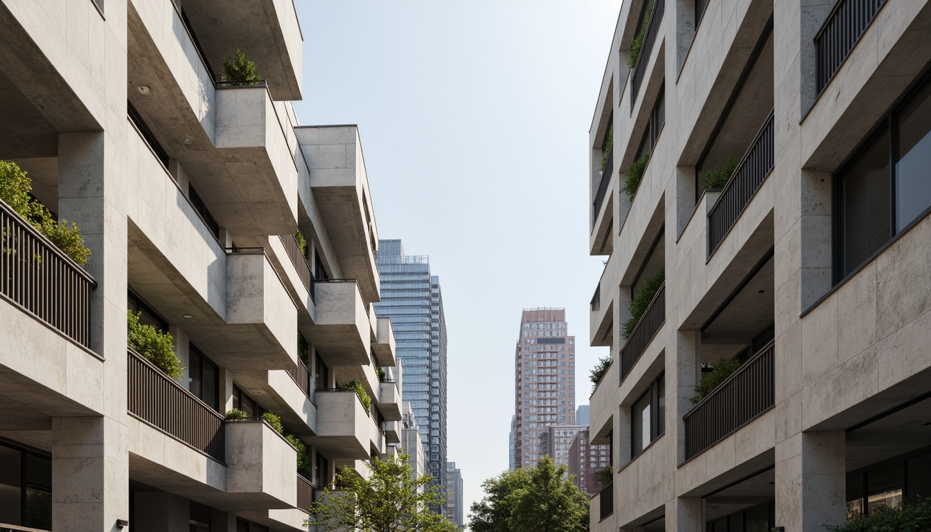 Prompt: Exposed concrete structures, industrial chic aesthetic, raw unfinished materials, brutalist architecture, functional simplicity, minimalist ornamentation, honest expression of function, clean lines, rectangular forms, cantilevered roofs, large windows, natural light, urban context, cityscape views, modern metropolitan feel, neutral color palette, subtle textures, 1/1 composition, high contrast lighting, dramatic shadows, realistic renderings.